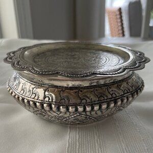 Vintage Vientiane Laos Silver 5" Repousse Bowl With Lid - RARE